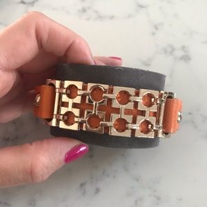 Leather orange gold bracelet